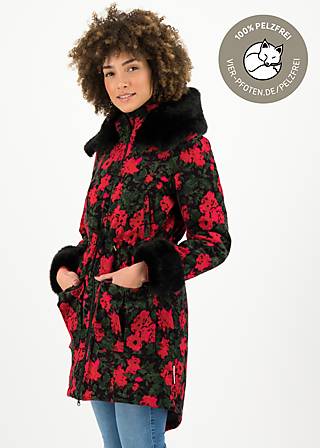 Wintercoat trot the fox, ornate roses, Jackets & Coats, Black