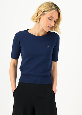 Knitted Jumper logo pully roundneck 1/2 arm, out of blue, Cardigans & lightweight Jackets, Blue